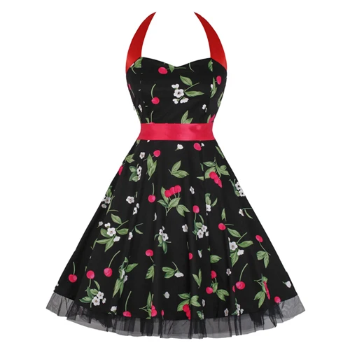 BlackGreen MISSJOY летняя блузка на бретелях платье ананаса женское Цветочное платье в горошек с принтом Сетчатое кружевное в стиле пэчворк Повседневные Вечерние рокабилли миди платье - Цвет: BlackGreen
