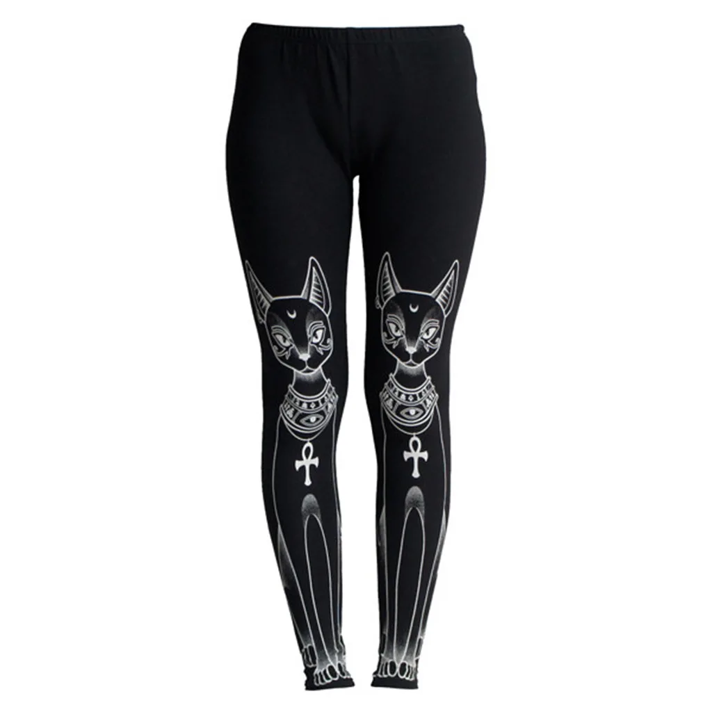 

Punk Style Black Egyptian Cat Stamp Hippie Fashion Gothic Skinny Casual Pants Leggings