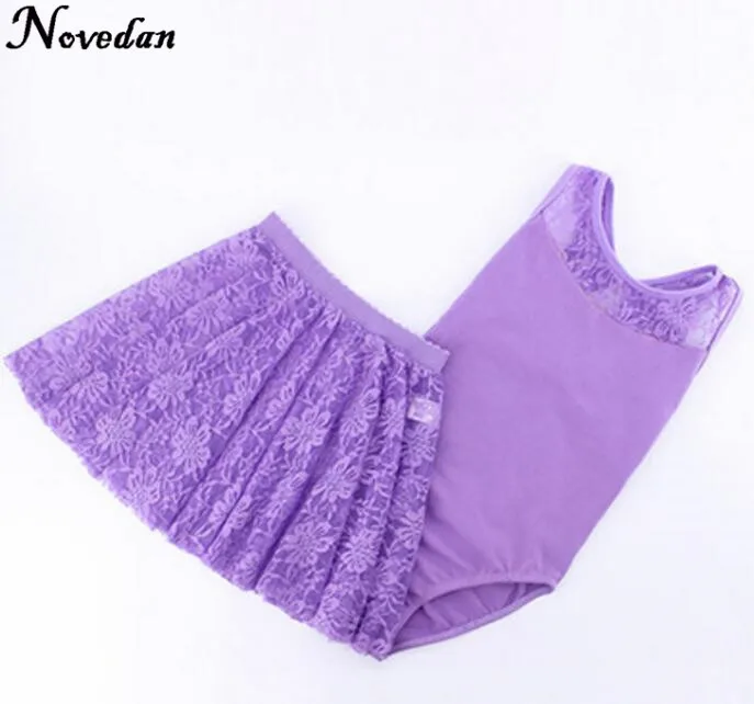 Lavender Tank Сексуальный черный кружевной танцевальный костюм для балета без рукавов/с длинными рукавами детский сетчатый танцевальный костюм для девочек, комплект с кружевной юбкой - Цвет: Lavender Tank