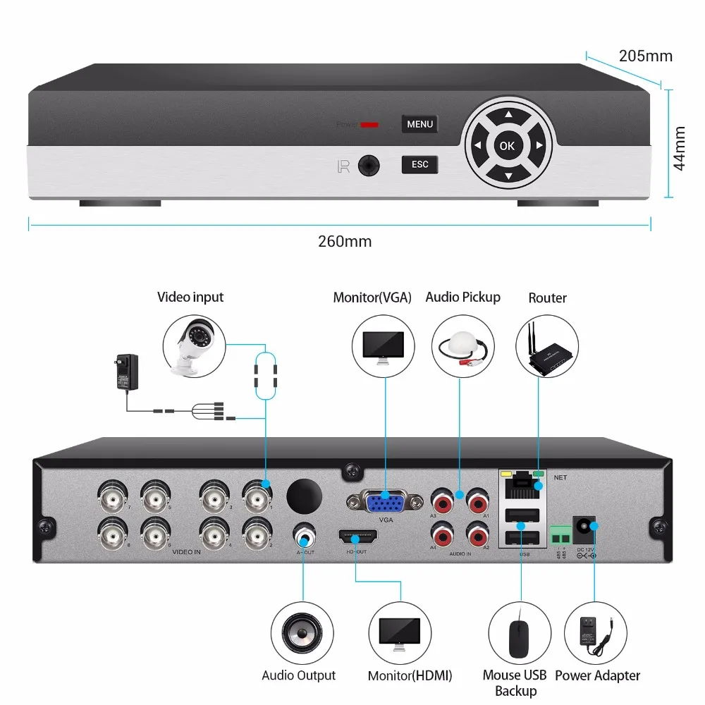 Vikconn 8ch 720 P HD-TVI Товары теле- и видеонаблюдения DVR Системы 8 шт. 1.0 мегапиксельная