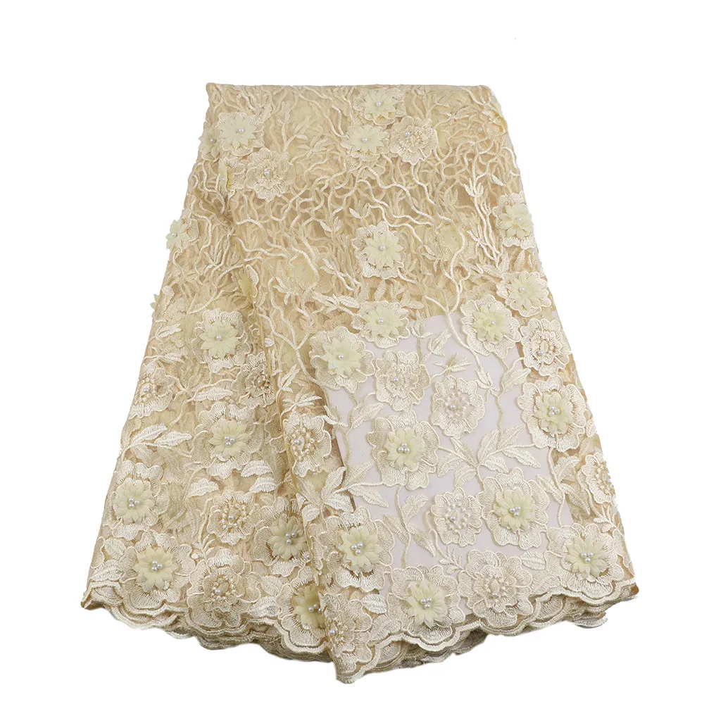 Кружево цвета шампанского с золотой вышивкой кружевная ткань из африканского