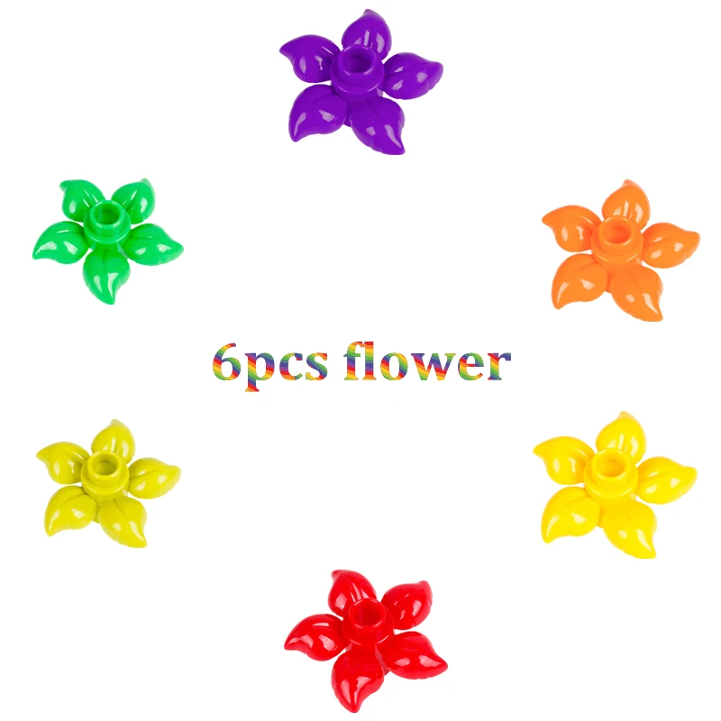 6pcs-flower Большой размер DIY Duploe Happy House аксессуары строительные блоки фигурка животного двора кирпичи дублированные игрушки для детей - Цвет: 6pcs-flower