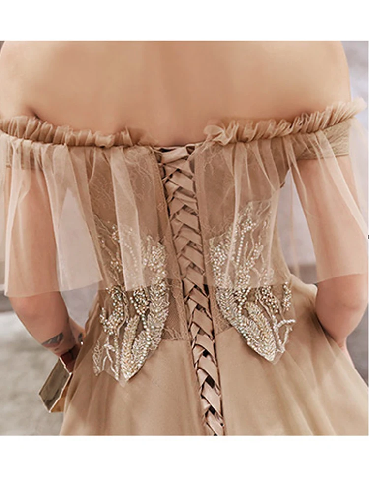 It's Yiya вечернее платье с открытыми плечами Robe De Soiree жемчужные женские вечерние платья плюс размер с коротким рукавом Деловая одежда E690