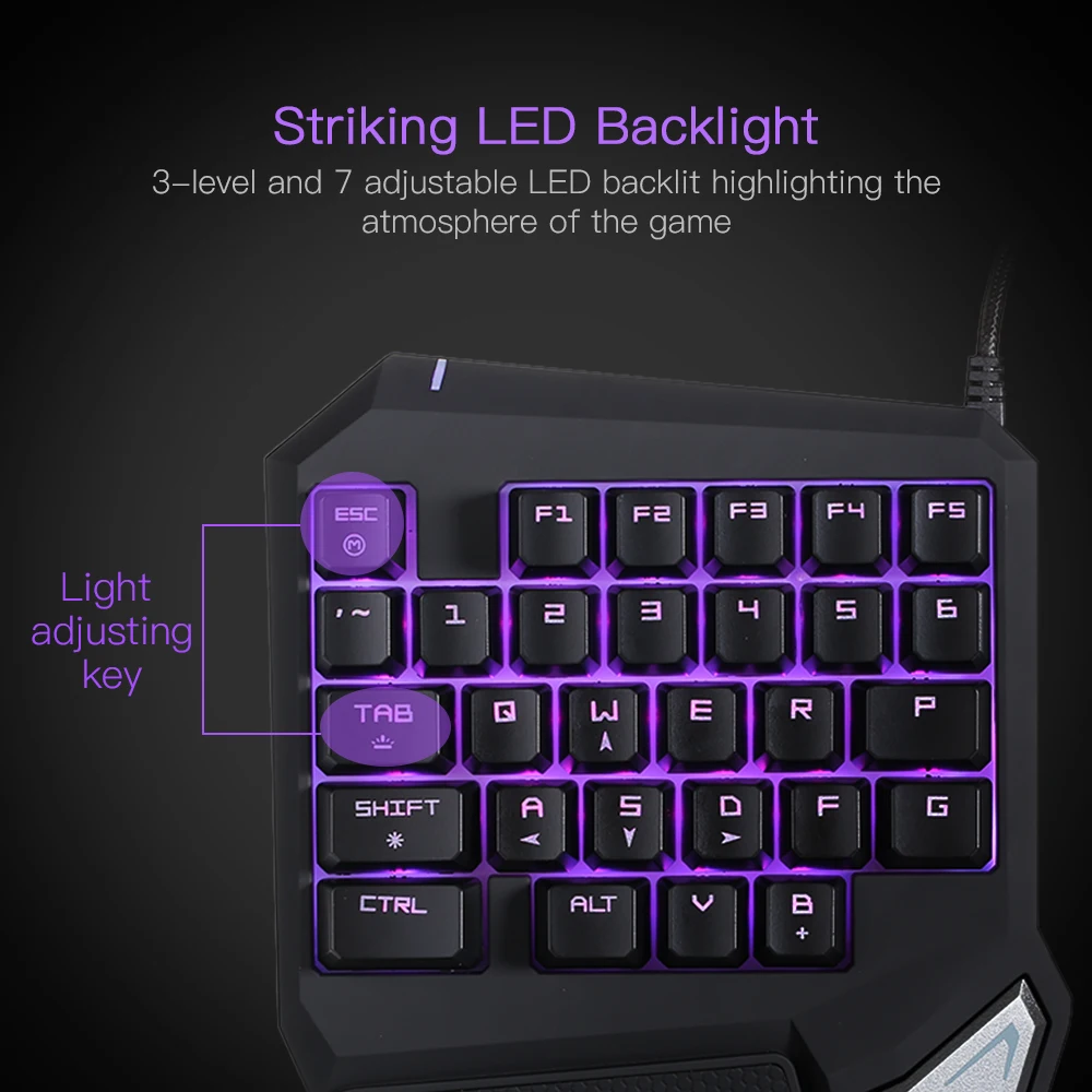 Проводная игровая клавиатура Delux T9Pro с одной рукой 7 цветов подсветкой полностью