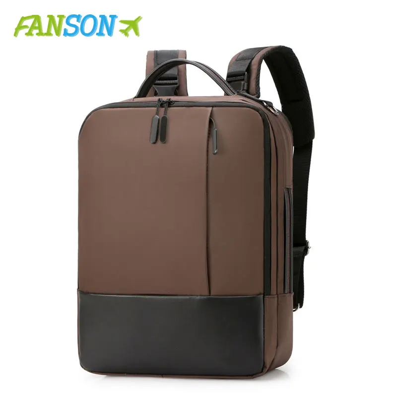 Коричневый FANSON, деловой мужской рюкзак, черный, зарядка через usb, рюкзак для ноутбука с защитой от кражи, 15,6 дюймов, мужской, большой емкости, школьные сумки для колледжа - Цвет: Коричневый