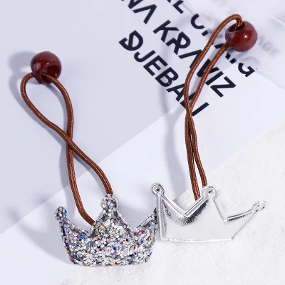 Silver Crown 2 шт./лот, милые эластичные резинки для волос с короной в форме сердца для девочек, резинка для волос, резинка для волос, Детская повязка на голову, аксессуары для волос - Цвет: Silver Crown