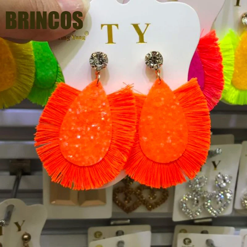 Earrings for women Neon green Tassel boho gold korean indian jewelry statement drop handmade oversize bohemia aliexpress