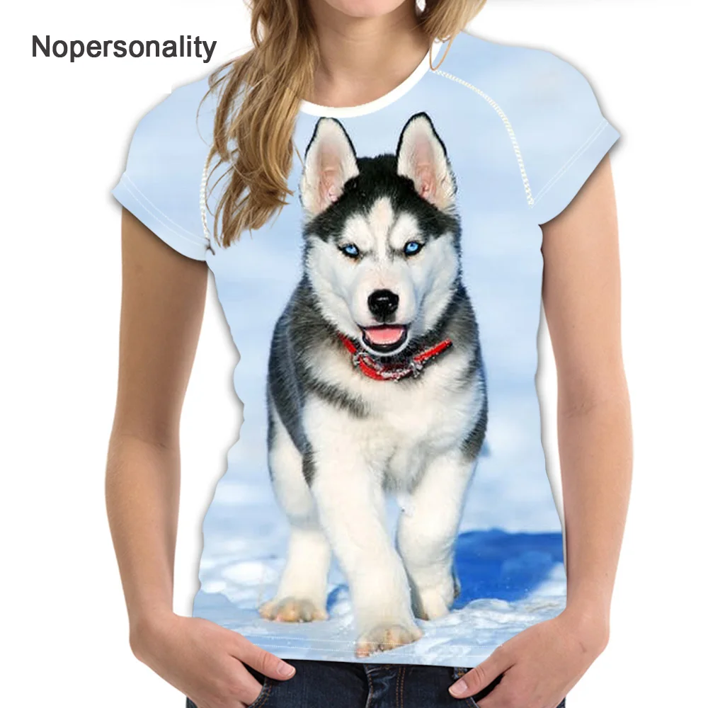 

Nopersonality Cool Funny Animal Husky Print T shirt Women Summer Short Sleeve Casual Ladies Street T-shirt Spandex Tops Tee