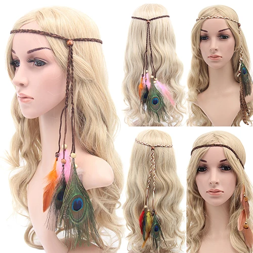 Товары! Женская Праздничная повязка в стиле бохо с перьями хиппи плетеная лента