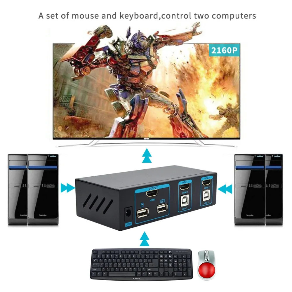 4K 2x1 HDMI KVM переключатель 2 порта KVM переключатель USB 2 в 1 мышь клавиатура коммутатор Поддержка 3D UHD 4K x 2K 1080P для ТВ ПК проектор