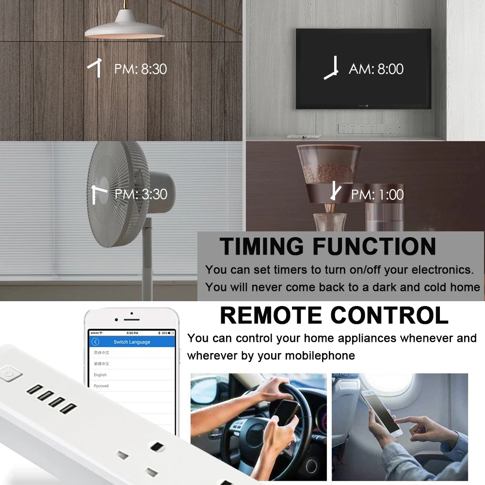 Великобритания Smart Wi Fi мощность полосы 4 Зарядка через usb порты и разъёмы 3 розетки