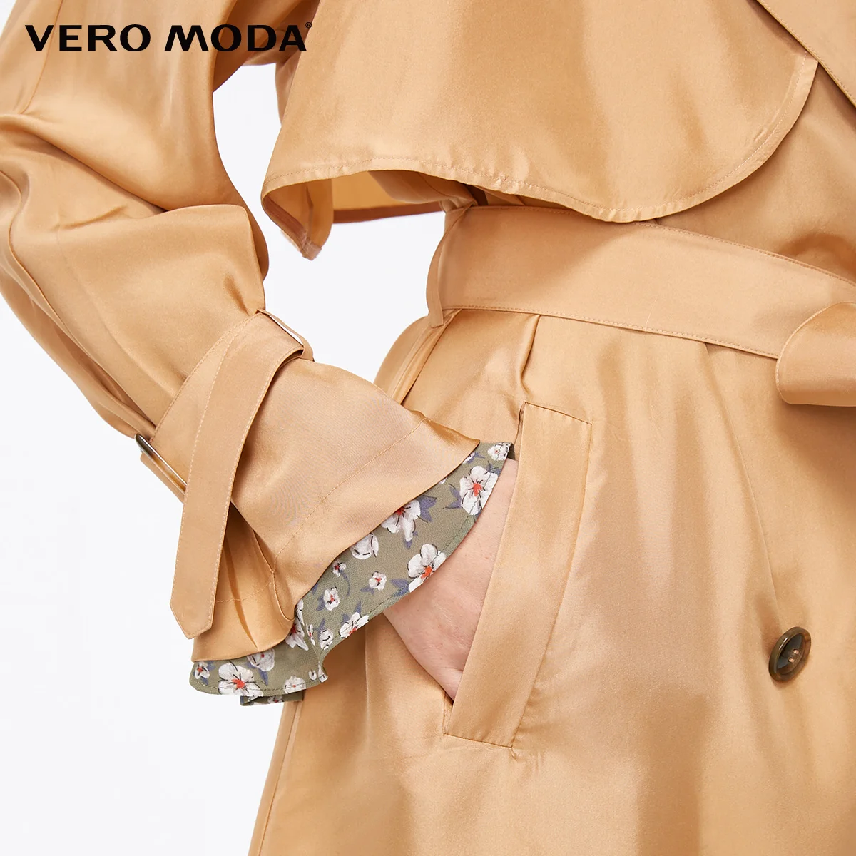 Vero Moda Тренч прямого кроя средней длины из шелка тутового цвета с отворотом | 318321515