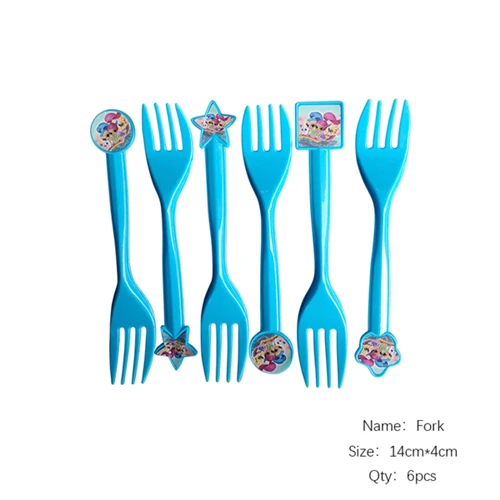 Fork 6pcs Набор украшений для дня рождения с изображением шиммеров и блеска; Комплект для детского дня рождения; Комплект для праздника; конфетный бар - Цвет: Fork 6pcs