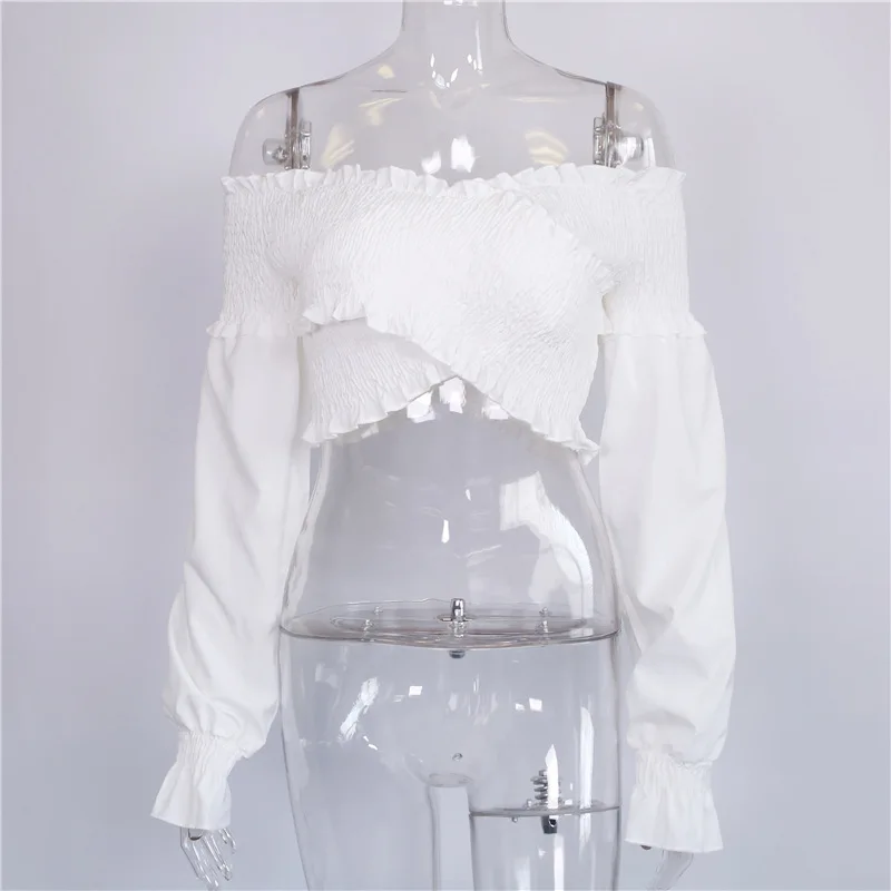 

Sexy Off Shoulder Women Summer T-shirt Lantern Sleeve Vocation Female Crop Top Night Club Wear Midriff-barring Top Tee