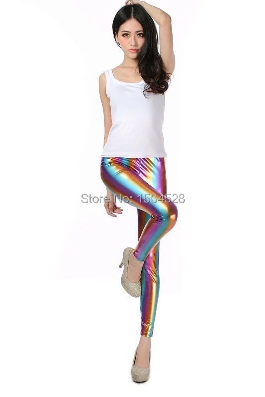 2016 леггинсы из искусственной кожи в цветную полоску соблазнительные облегающие