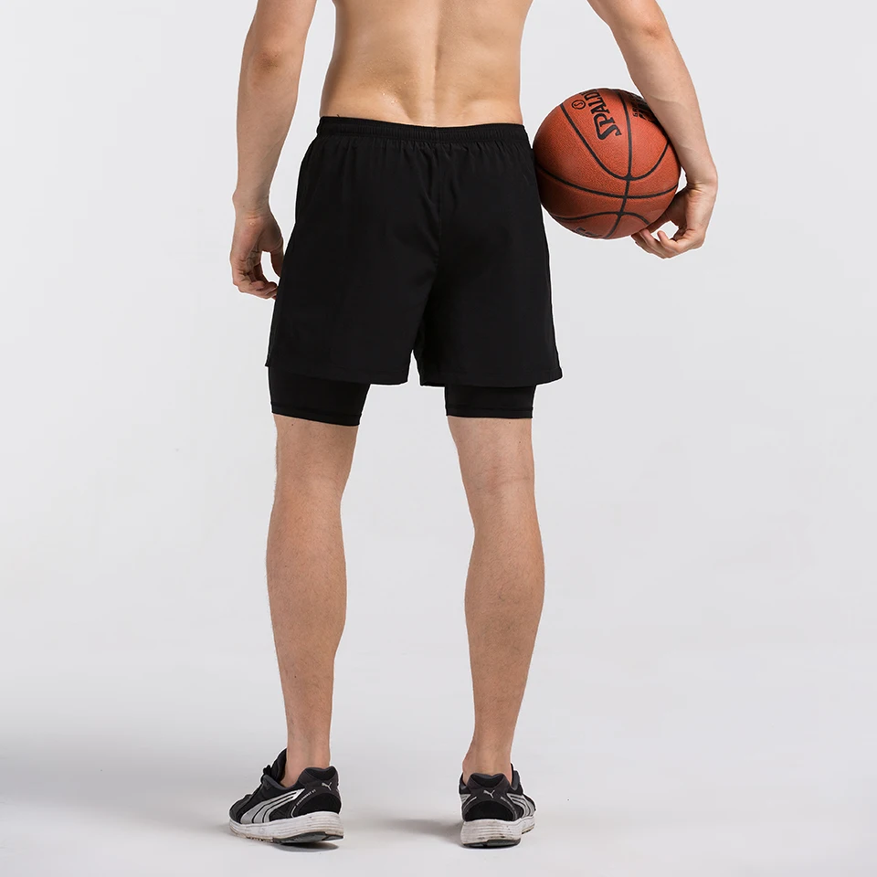 Мужские компрессионные черные тканые шорты 2 в 1 с внутренней подкладкой дышащие