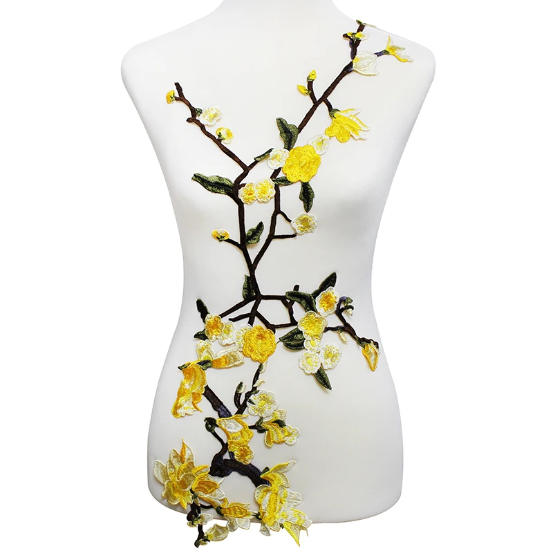 10 шт. длинные желтые сливы вышивка кружевные нашивки аппликации кружевная ткань