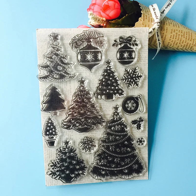 Merry Christmas Tree комплект прозрачные резиновые ясно марки Трафареты для Скрапбукинг