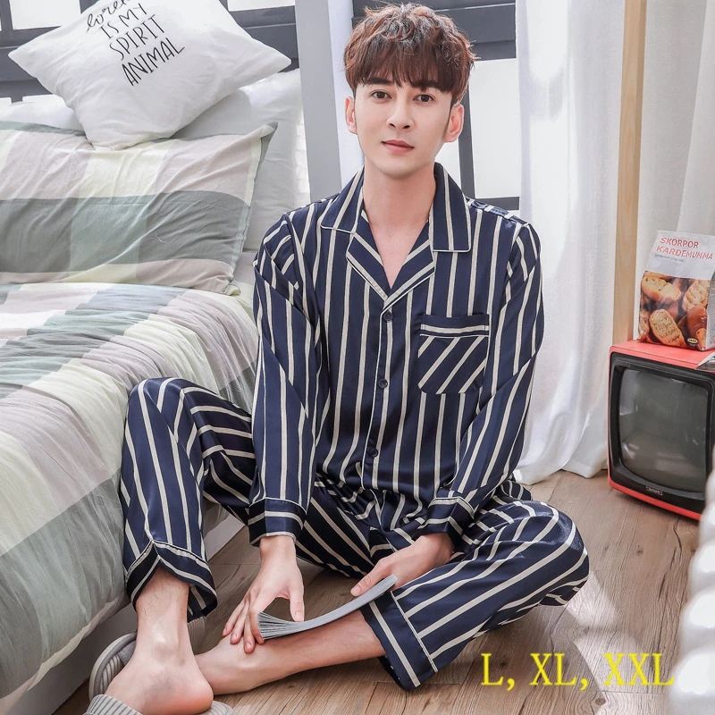 Smmoloa Полосатая Шелковая пара пижамы атласная пижамы|silk pyjamas|pyjama setsleepwear set |