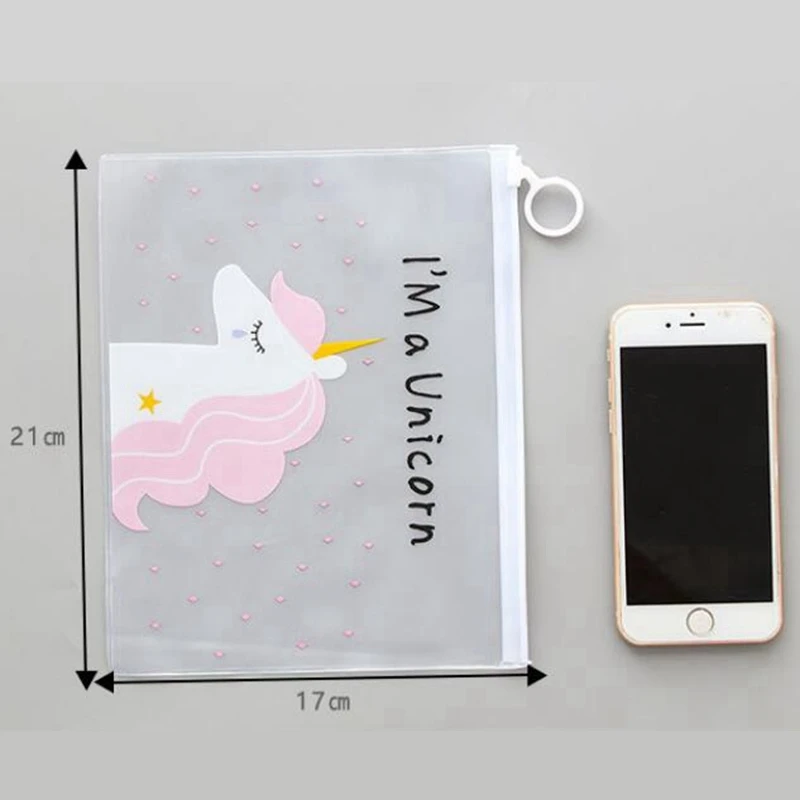 Kawaii Леопардовый Единорог Прозрачный чехол для карандашей косметичка школьные офисные принадлежности Сумка