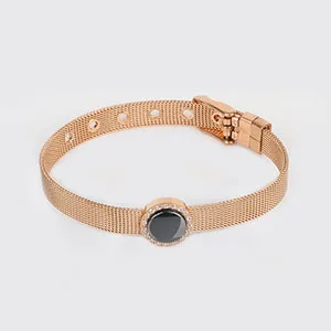 Black Rose Gold Роскошный круглый керамический браслет 585 цвета розового золота для женщин, элегантные женские браслеты и браслеты с кристаллами, черный и белый цвета, подарки на годовщину - Окраска металла: Black Rose Gold