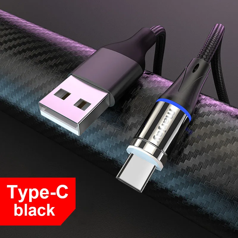 Black For Type C Магнитный Micro USB кабель Marjay для iphone, samsung, Xiaomi, usb type C, 3A, быстрая зарядка, магнитное зарядное устройство, адаптер, кабели для мобильных телефонов - Цвет: Black For Type C
