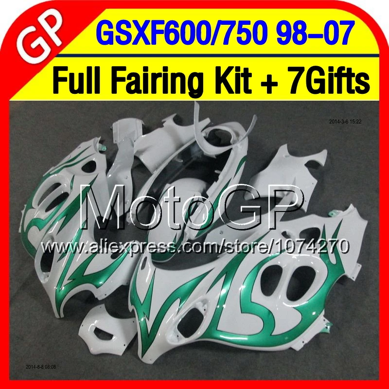 Комплект Для SUZUKI GSXF600 03 04 05 06 07 зеленый белый GSXF750 6PA51 GSXF 750 600 2003 2004 2005 2006 2007