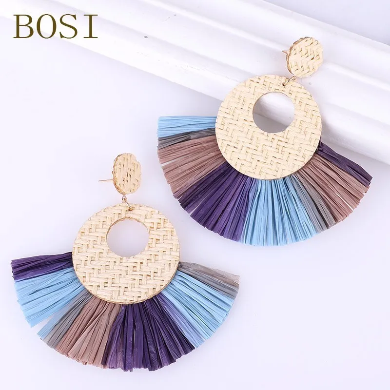 Серьги из ротанга ручной работы с кисточками для женщин богемные круглые висячие