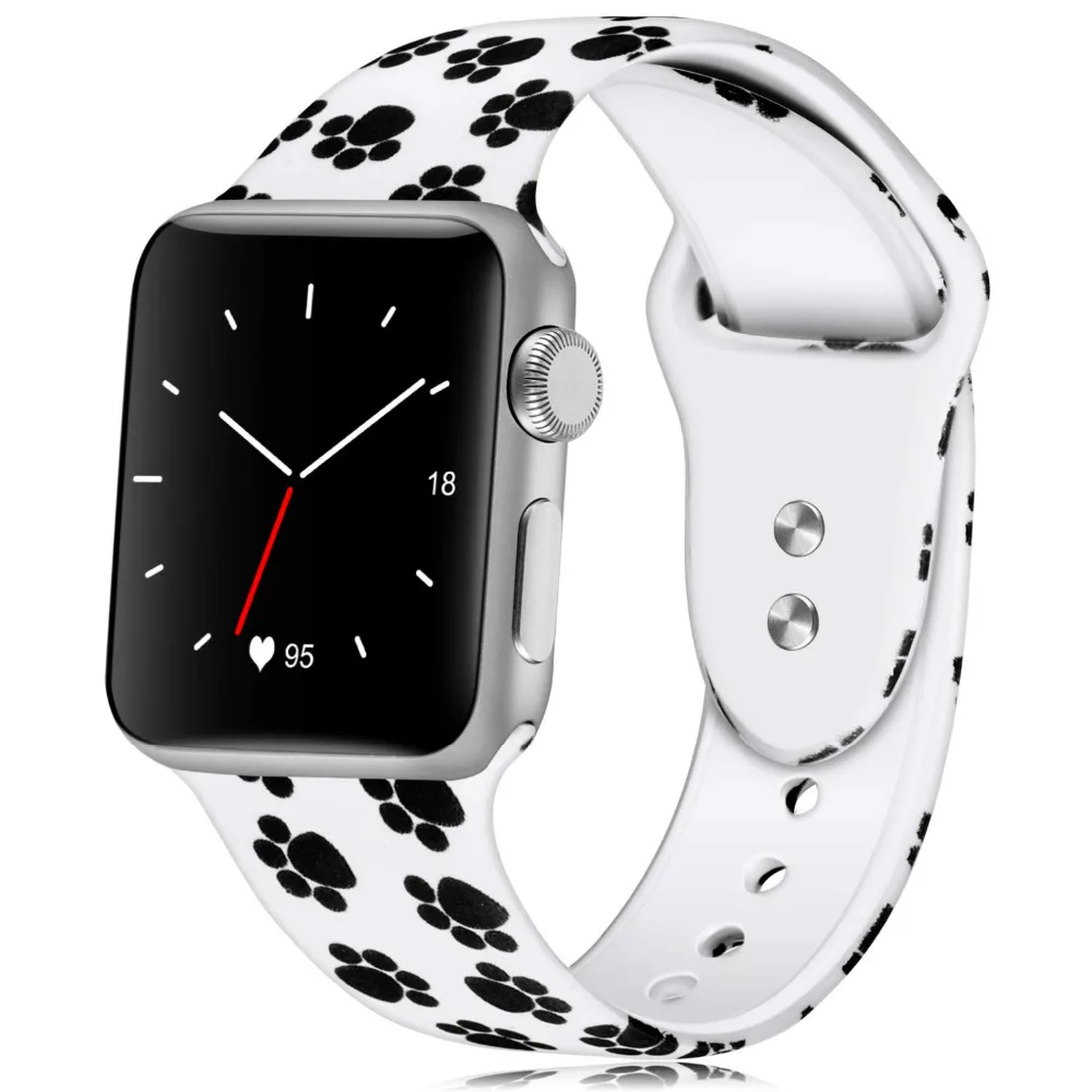 Силиконовый спортивный браслет с принтом в виде лапы и цветов для Apple Watch, 38 мм, 40 мм, Модный Цветной пористый браслет, браслет на запястье для iWatch