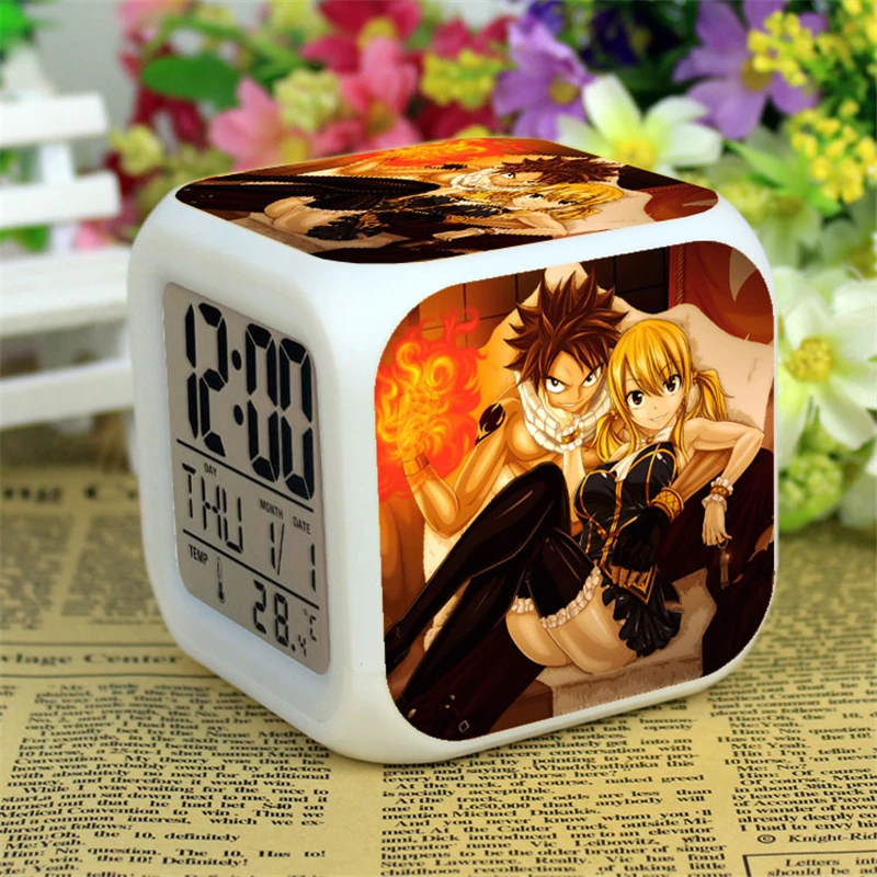 Аниме Сказочный хвост Led Natsu серый фигурку будильник светящийся Despertador цифровой