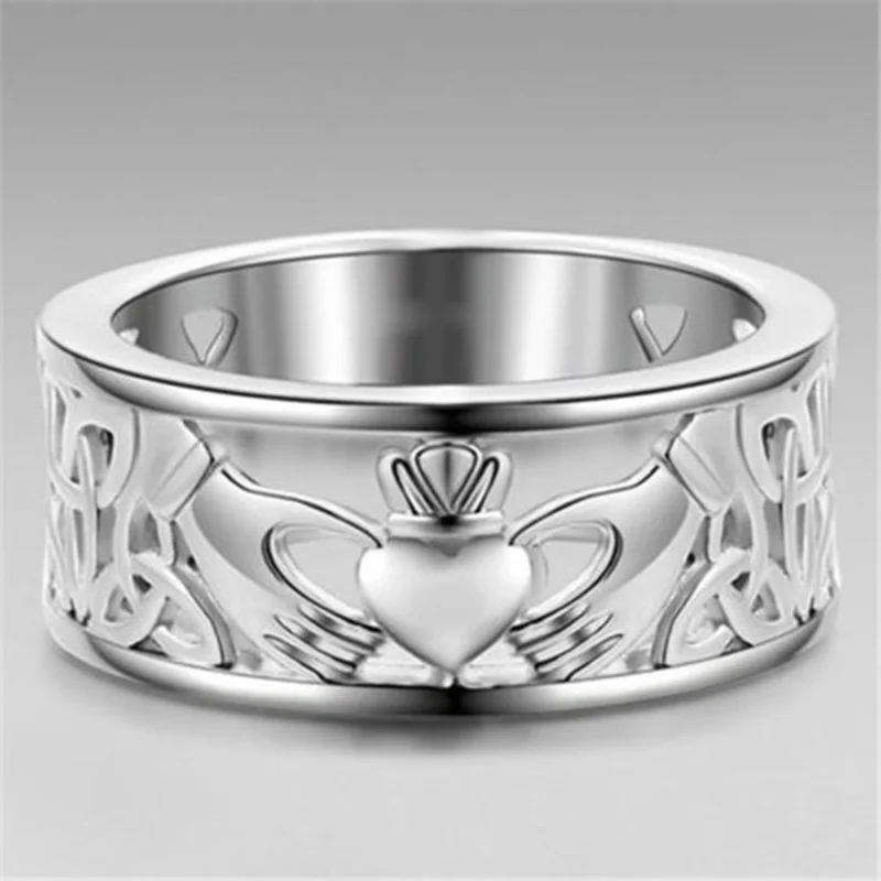 OMHXZJ Wholesale European Fashion Woman Man Party Wedding Gift Silver Hollow Heart Lovers 925 Sterling Ring RR188 | Украшения и