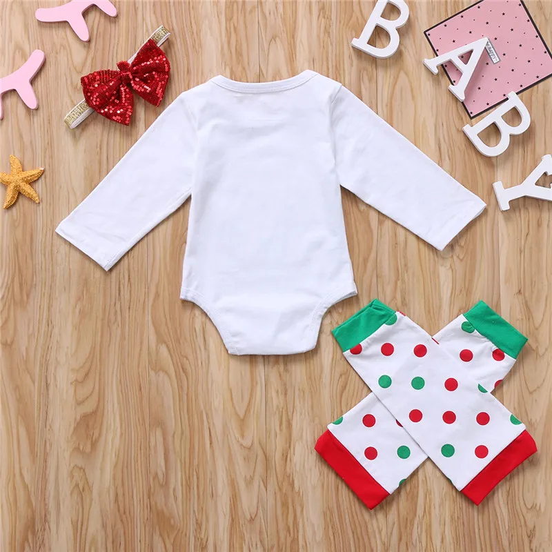 

PUDCOCOC Newest Baby Kid Girl Infant Christmas Jumpsuit Playsuit Hot Bodysuit+leggings+Headband Casual White Outfit 0-24M