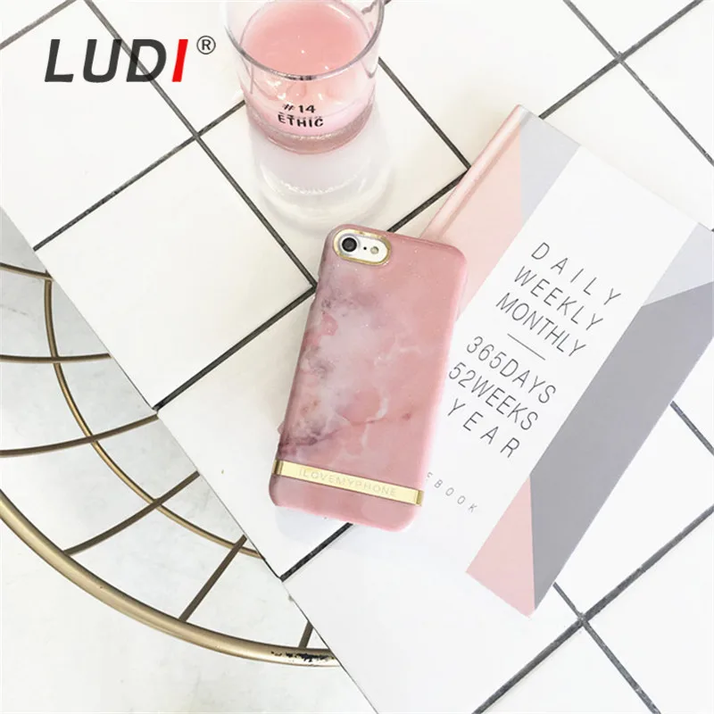 Чехол LUDI в Корейском стиле с золотистым и Розовым Мрамором для iPhone X 8 7 7Plus тонкие