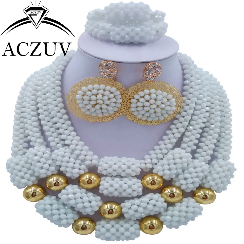Белый ювелирный набор нигерийские Свадебные африканские бусины кристалл AN005|jewelry