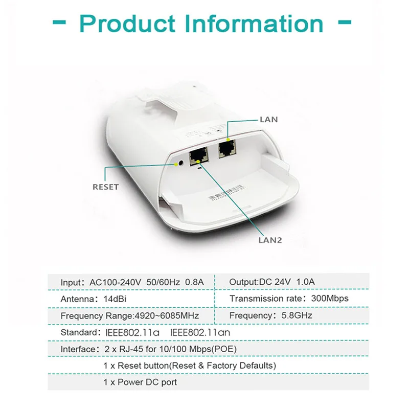 

2 pieces 1-3 km 300 Mbit open router CPE 5.8 G wireless access point router Wi-Fi bridge extension center router with 24 V POE