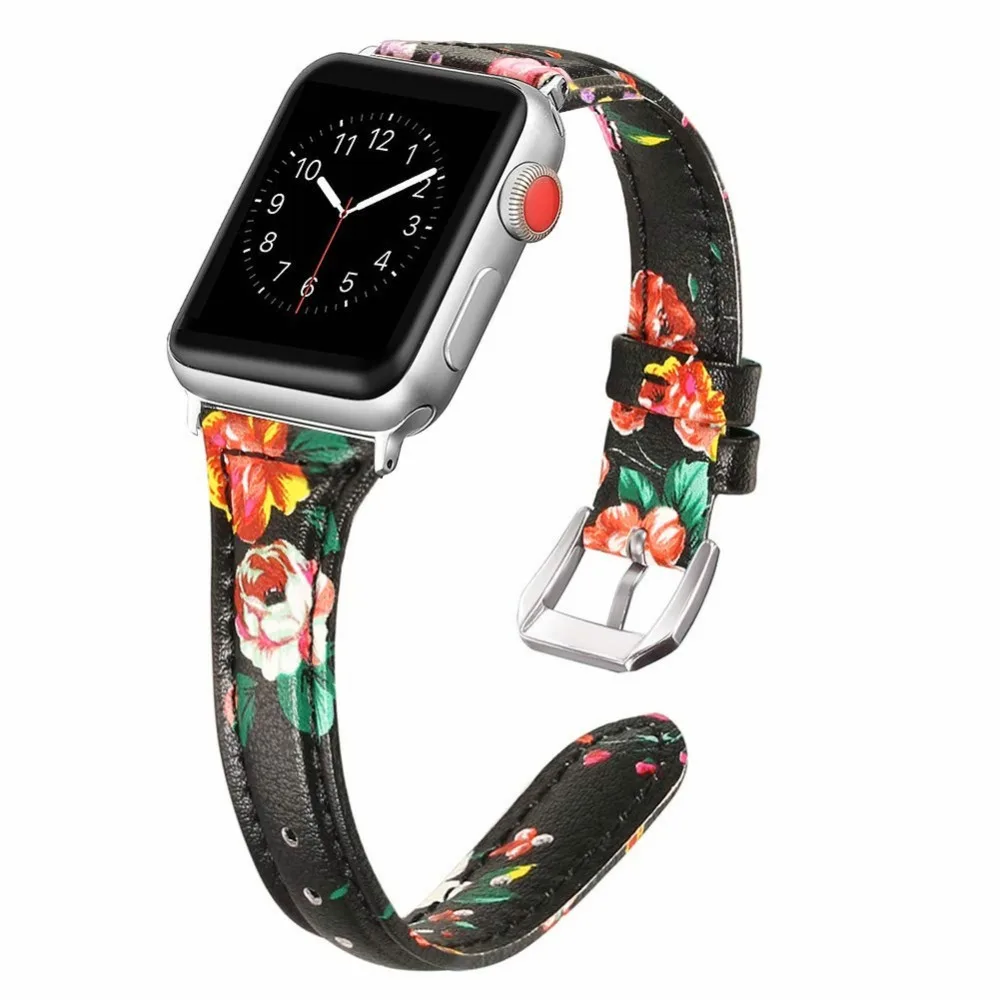 Кожа Тонкий спортивный браслет ремни для Apple Watch группа 4 44/40 мм цветочный мужчин/женщин часы ремешок для iwatch серии 3/42/38 мм