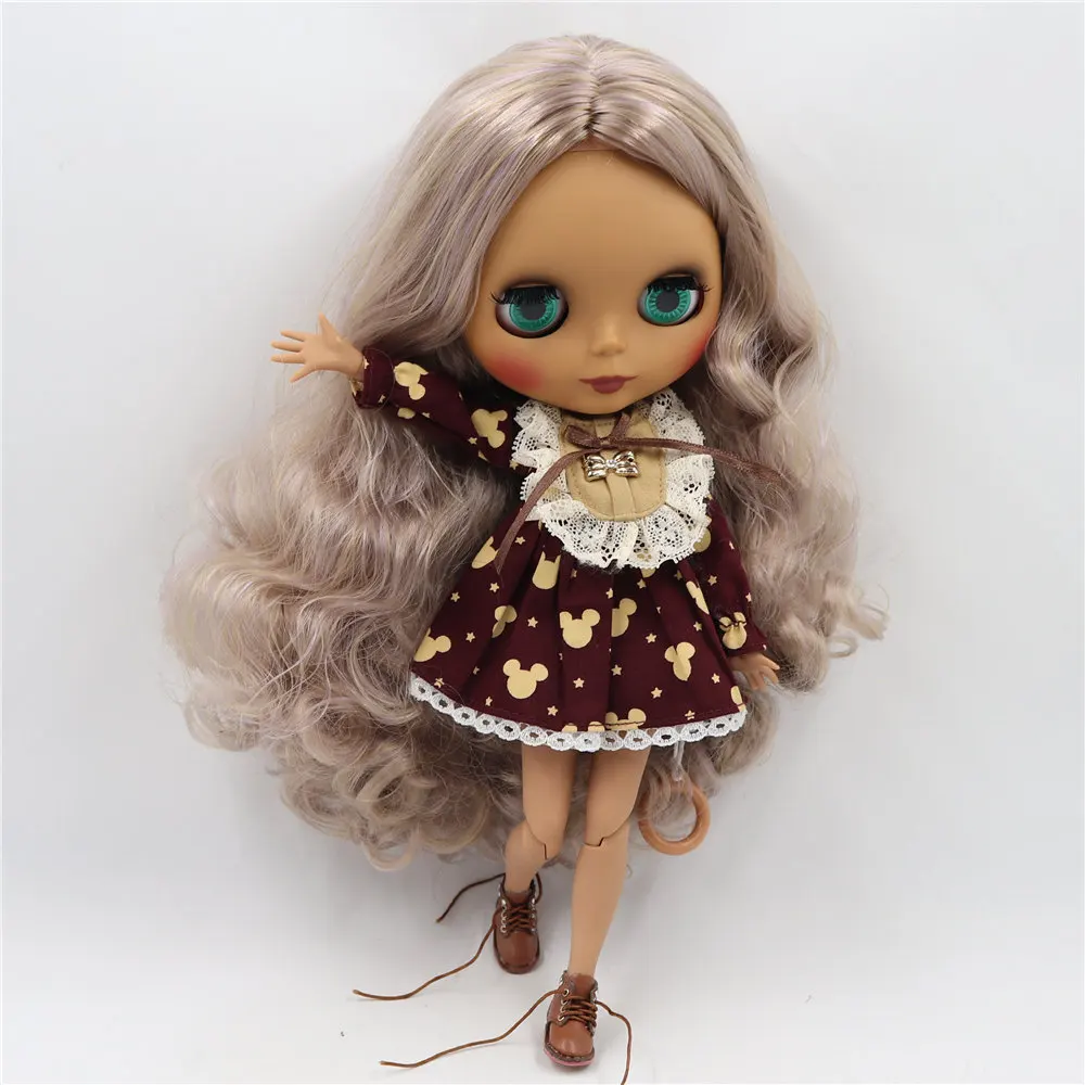 Кукла Blyth от ICY DBS черная кожа матовое лицо тело фиолетовые Смешанные коричневые