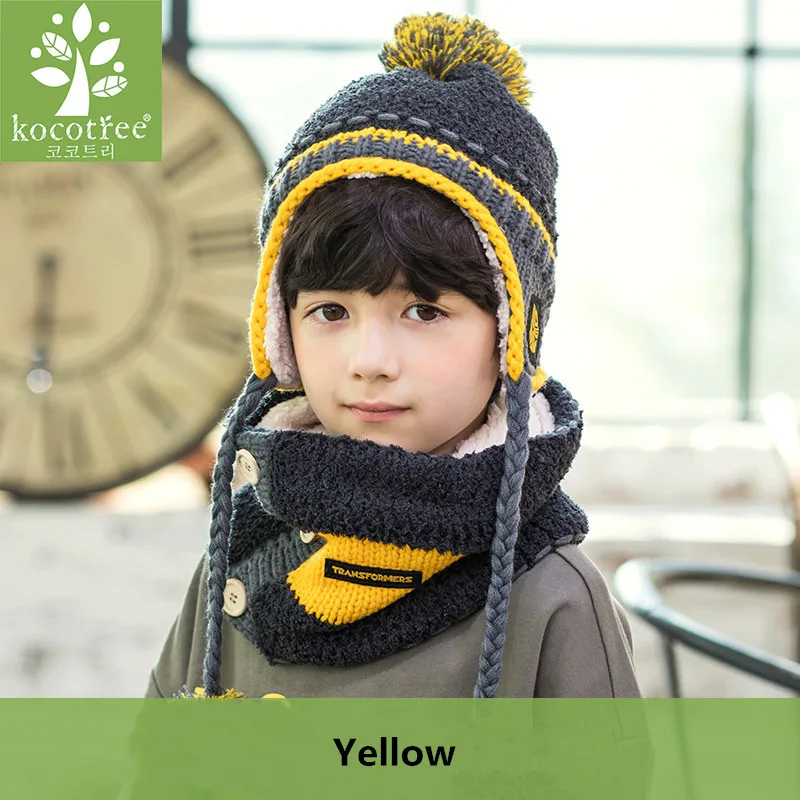 Yellow Kocotree/зимняя шапка для детей, зимняя шапка, шарф, теплый шарф и шапка, перчатки, комплект для детей, шапка, шарф, комплект для девочек, Skullies Beanies - Цвет: Yellow