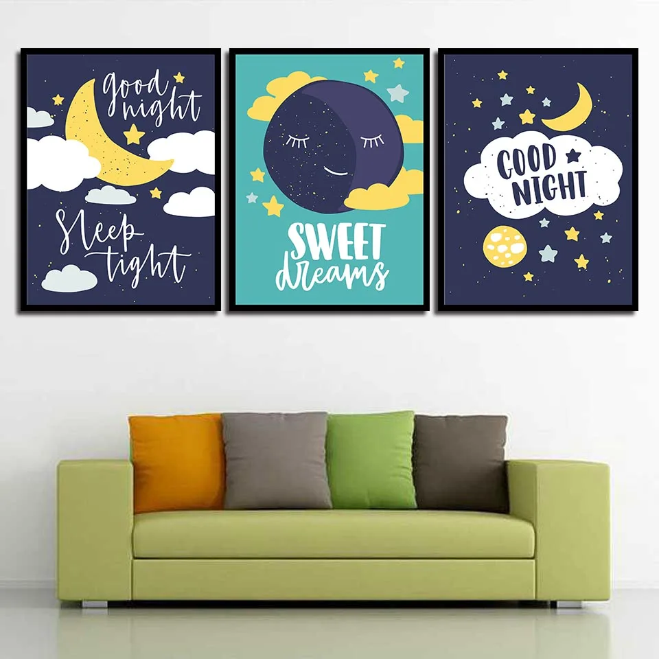 Cartoon A4 Modern Prints Starry Moon Quotes Canvas Paintings Art Nordic Style Fashion Posters Kids Room Wall Nursery Home Decor | Дом и сад