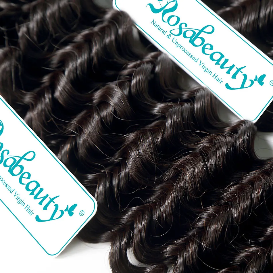 Rosabeauty, глубокая волна, пряди с фронтальной шнуровкой, бразильские человеческие волосы, кудрявые пряди с закрытием, 8-30 дюймов, натуральный цвет, волнистые