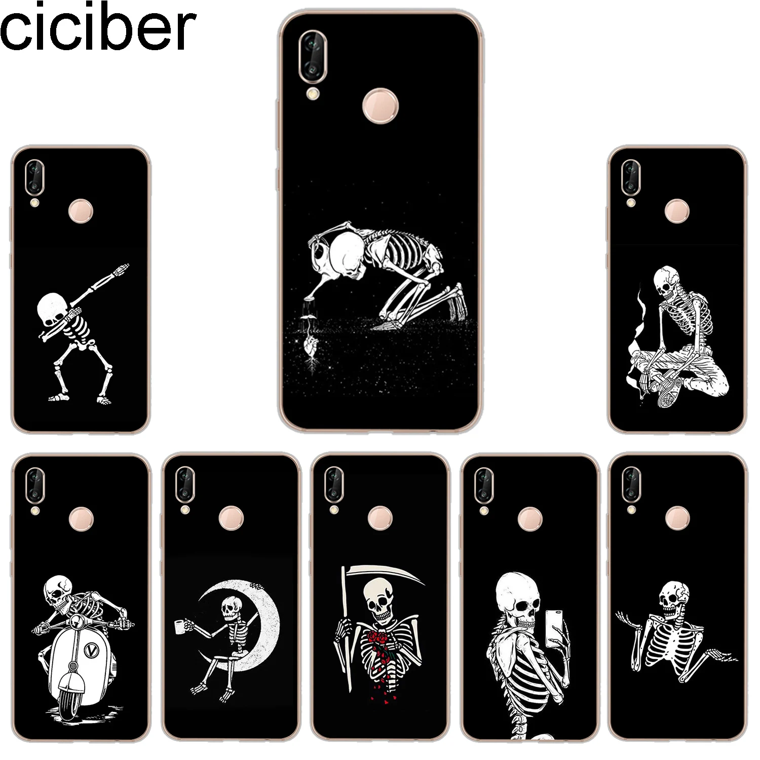 ciciber Phone Cases for Huawei P20 P8 P9 P10 Mate 20 10 9 Lite 2017 X Pro Soft Back Cover P Smart 2019 Human Skeleton |