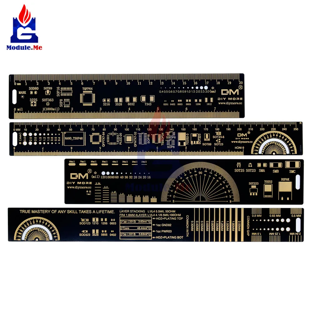 1 комплект 15 см 20 см 25 см PCB линейка Многофункциональный измерительный инструмент резистор микросхема конденсатора IC SMD диодный транзистор посылка 180 градусов