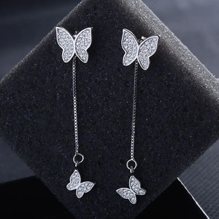 New Micro CZ Zircon Butterfly Tassel Earrings For Women Trend Creative Jewelry Party Gift Oorbellen SAE127 | Украшения и