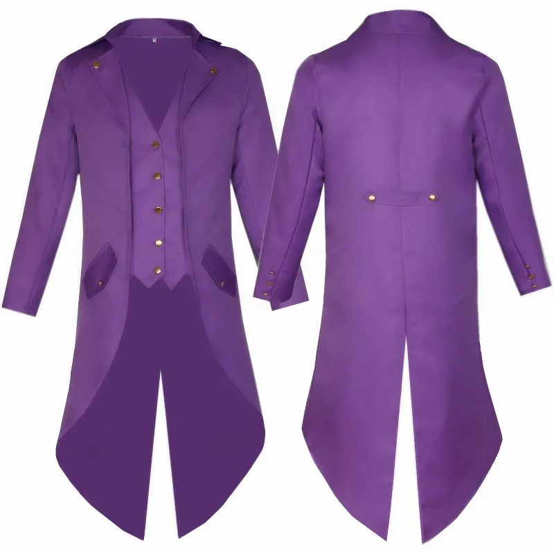 Мужская Ретро Фрак костюм куртка Готический стимпанк длинная куртка викторианское платье пальто Косплей Мужской однобортный Ласточка униформа - Цвет: Purple