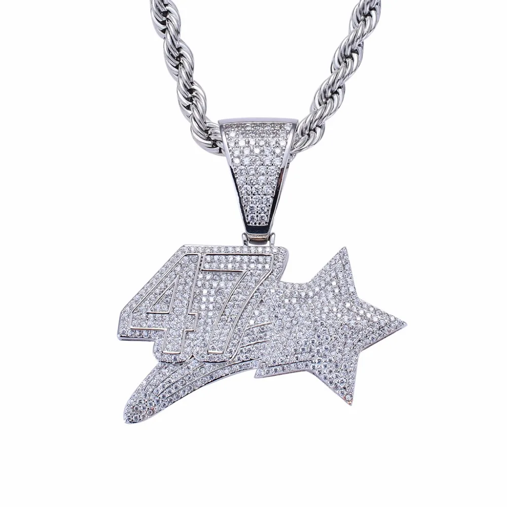 Lucky Numbers 47 звезда кулон ожерелье с цепочкой AAA циркон Iced Out мужское модное хип-хоп