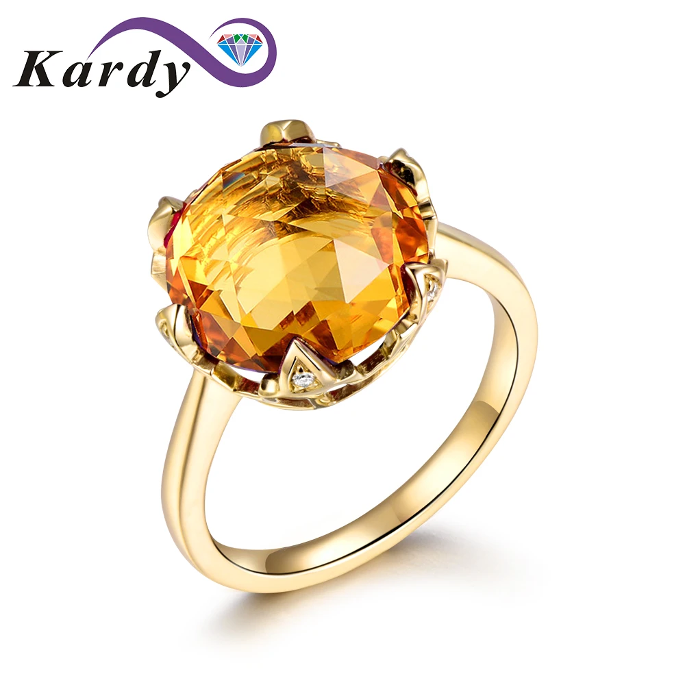 Редкие 7.8ct натуральный цитрин кольцо с Южная Африка алмазы драгоценный камень 14K