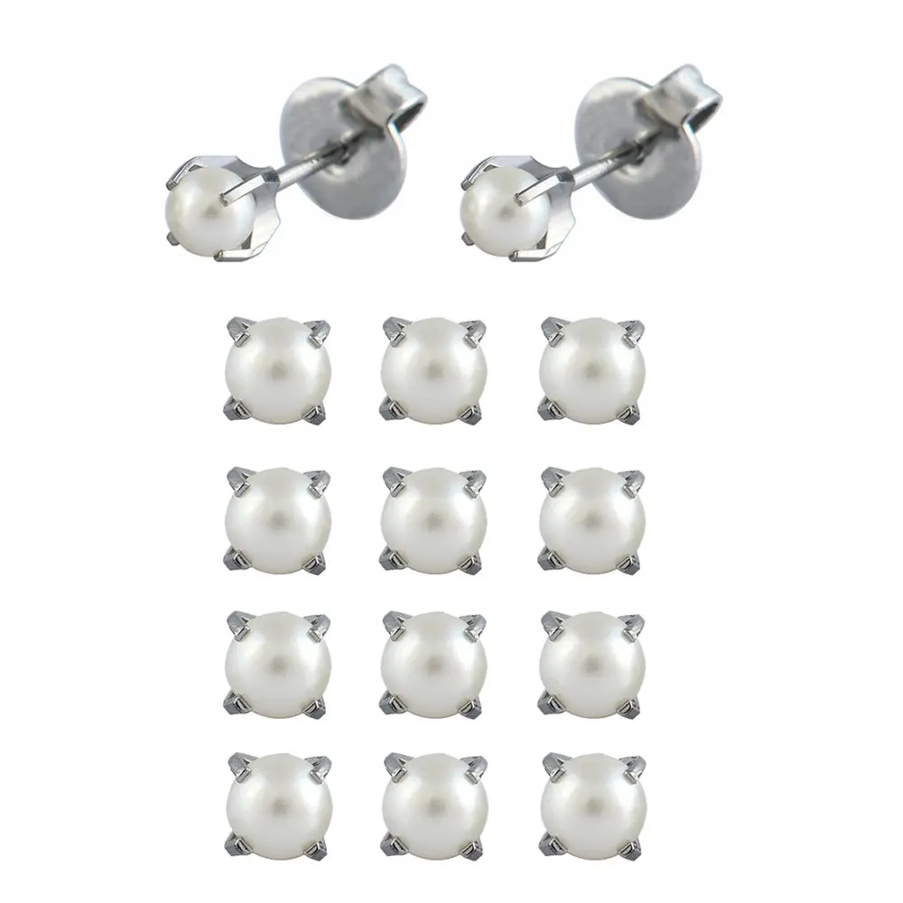 SS 3.5mm Pearl 12 пар хирургических серьги-гвоздики из нержавеющей стали с камнем рождения, серьги для пирсинга, серьги-гвоздики с кристаллами, ювелирные изделия в форме бабочки, короны, жемчуга, формы сердца - Окраска металла: SS 3.5mm Pearl