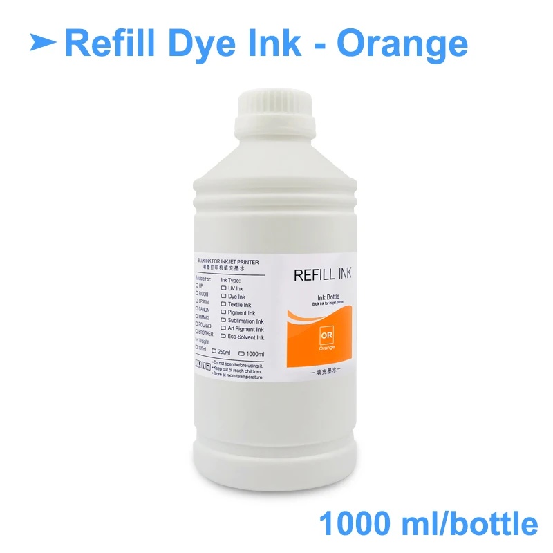 Orange Ink 1000 мл универсальный краситель пополнения чернил комплект для Epson P600 P800 P6000 T3000 T3200 T3270 7800 7880 4800 4880 3800 3880 7900 9900 4900 - Цвет: Orange Ink