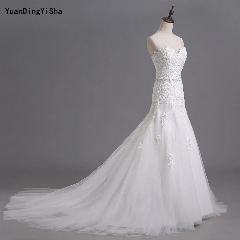 Реальные фотографии Милая Русалка свадебное платье 2017 Кружево аппликации Vestido де