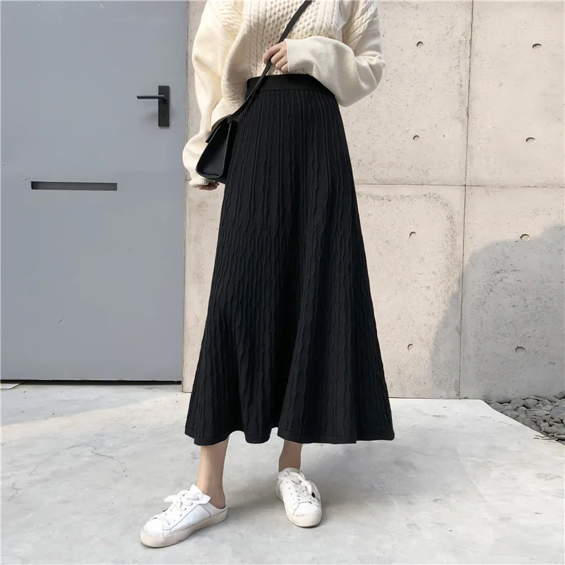 Lychee однотонные женские длинные вязаные юбки с завышенной талией Теплые